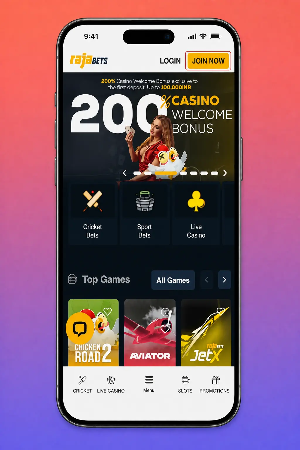 Registering for RajaBets on a mobile app