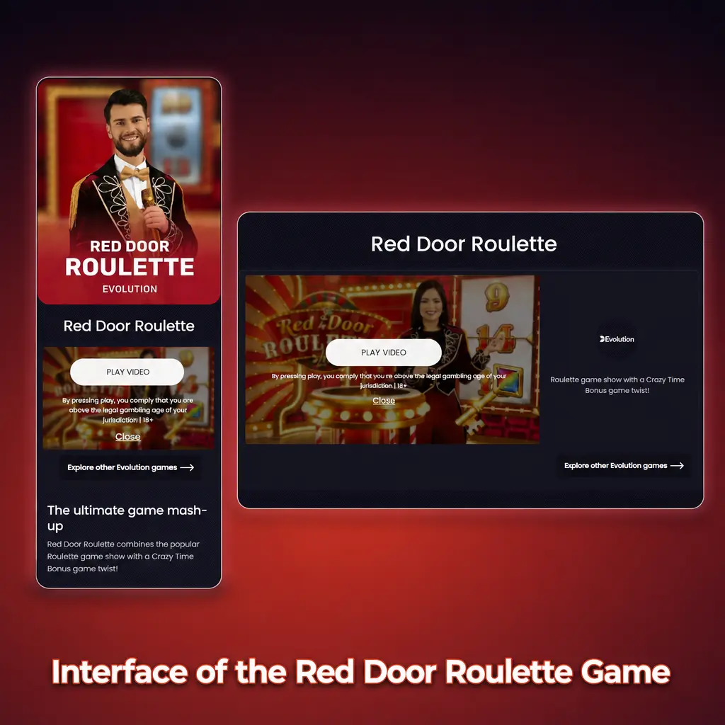 Red Door Roulette game interface showing wheel, betting table, statistics panel and racetrack